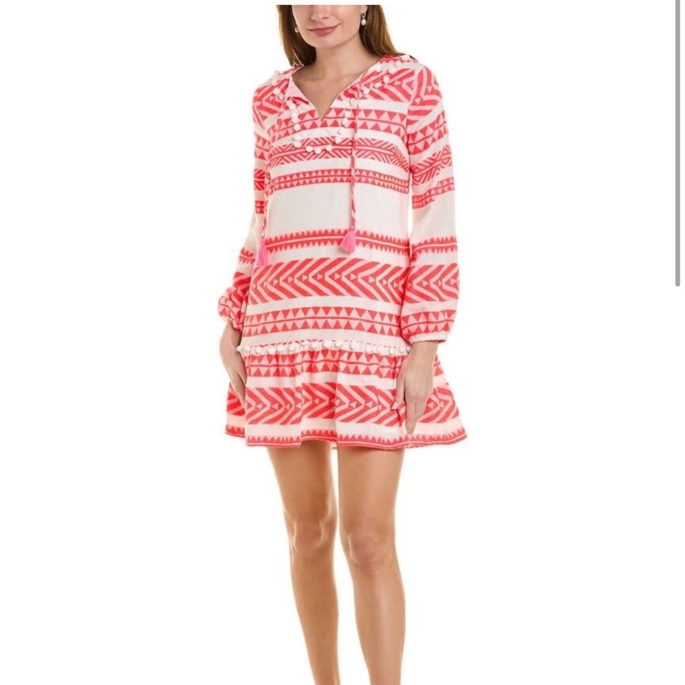 SAIL TO SABLE STRIPE LONG SLEEVE RUFFLE HEM DRESS - WHITE/PINK - Picture 5 of 12